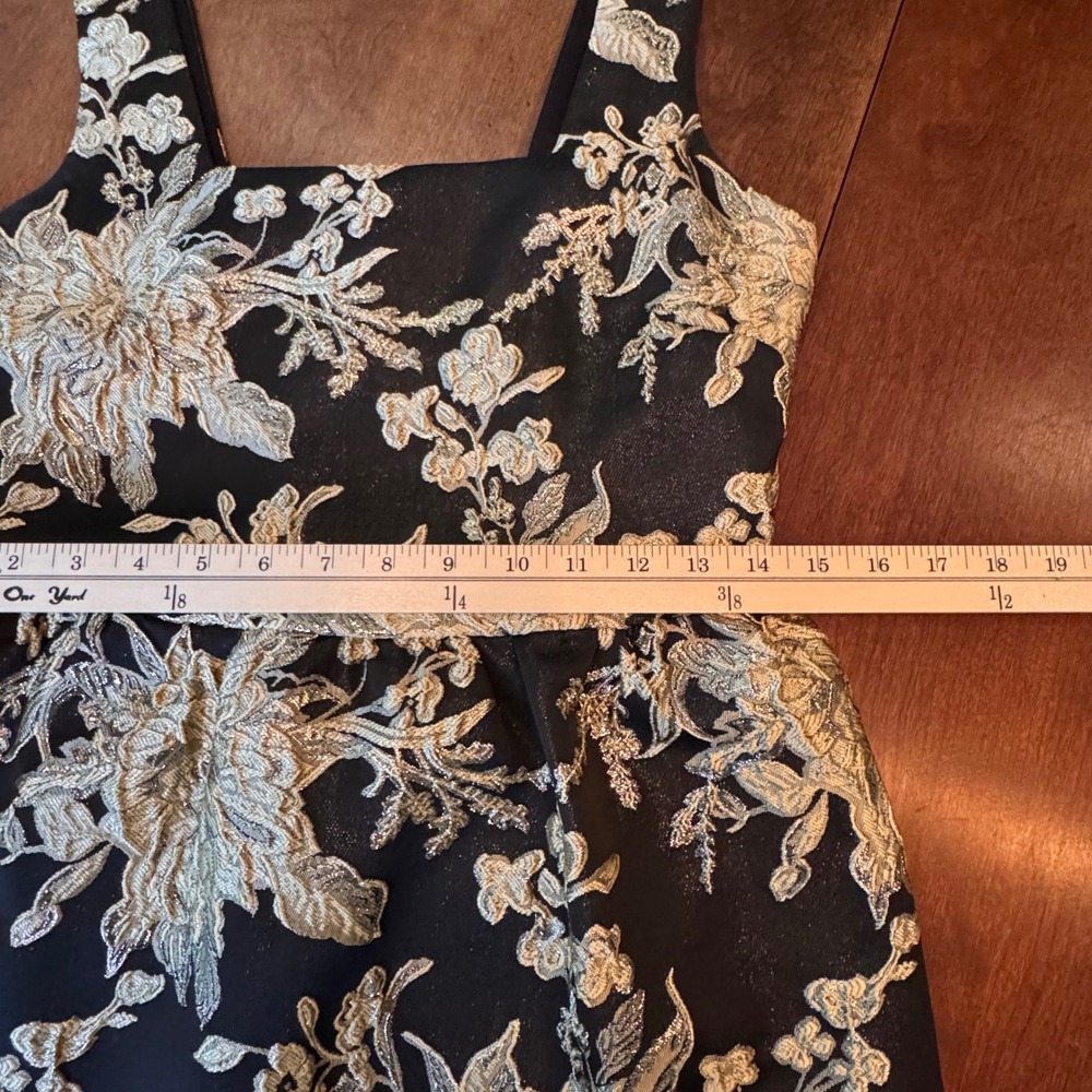Band of the Free Dress Women S Black Gold Floral Brocade‎ Mini Square Neck - Picture 7 of 11